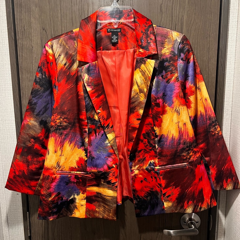 New Directions Petite Abstract Print Blazer PL Multicolor